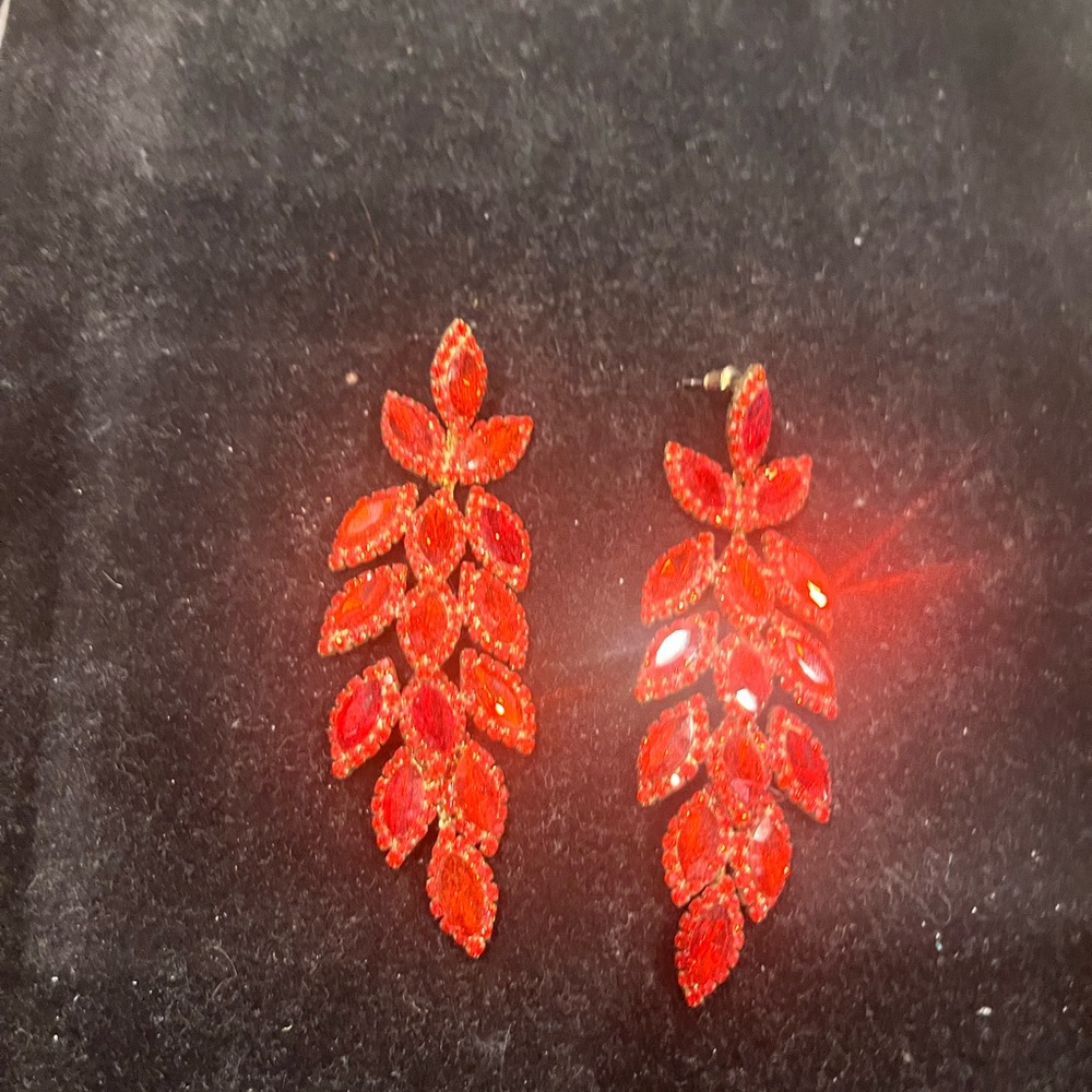 Sparkling Red Leaf Drop Earrings - Statement Crystal Cascades
